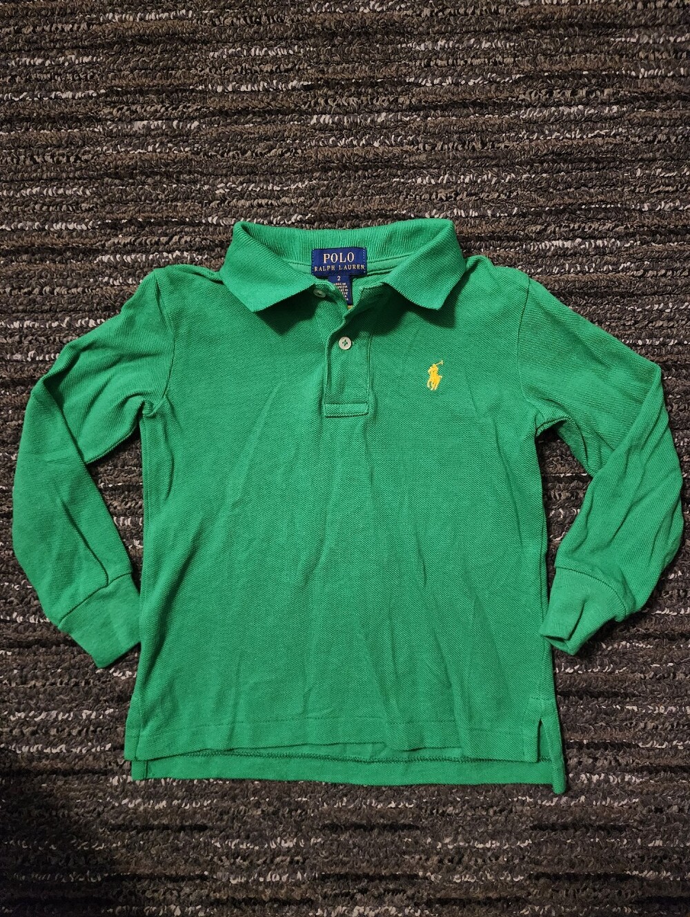 Polo Ralph Lauren Green Long Sleeve Polo Shirt Yellow Pony Logo Toddler Boy 2T